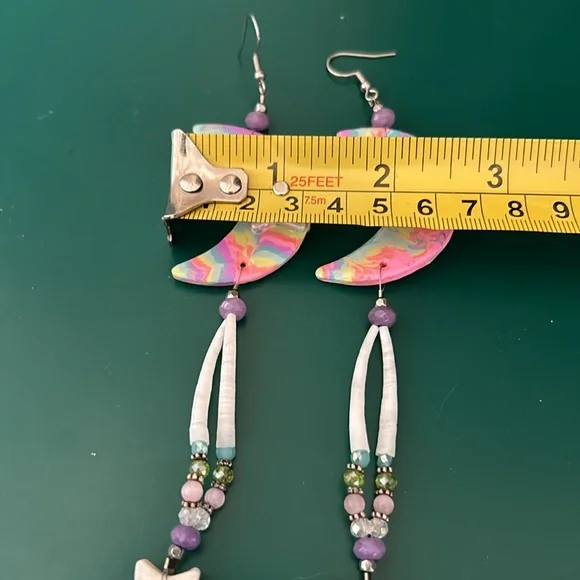 Whimsical star and moon rainbow statement earrings - Picture 5 of 5